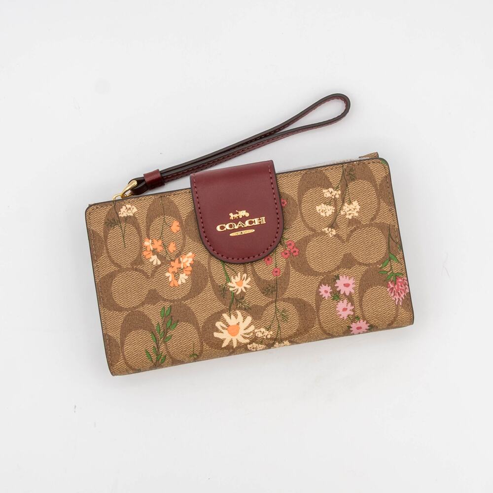 NWT COACH Tech Wallet In Signature Canvas With Wildflower Print Wristlet C8729